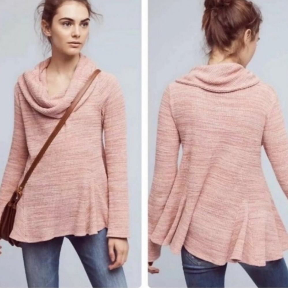 Anthropologie Postmark Maurisa peach cowl neck ribbed heathered knit sweater